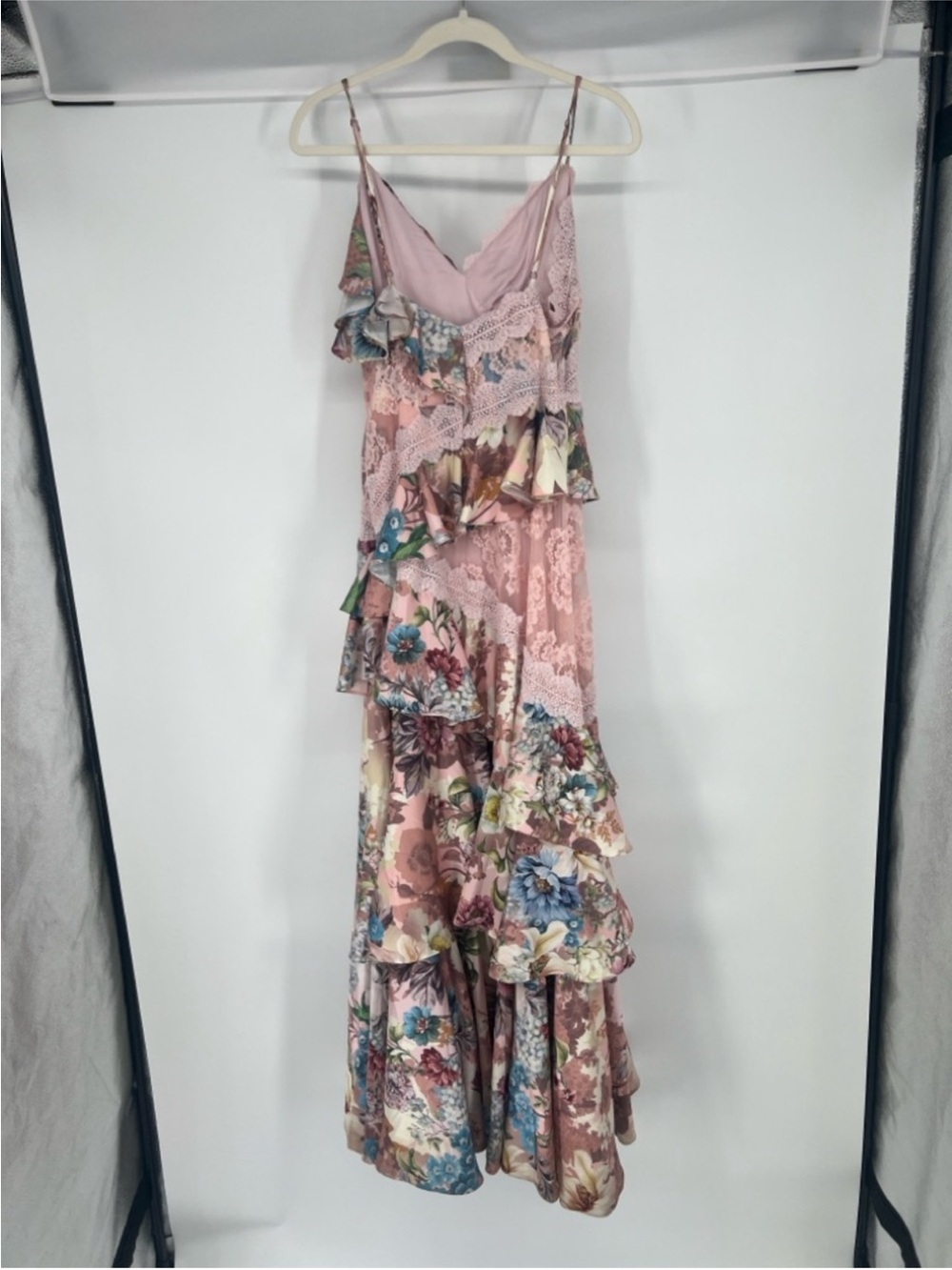 BHLDN Elora Pink Romantic Floral Lace Formal Bohemian Ruffle Maxi Dress Gown 10 - Picture 7 of 10
